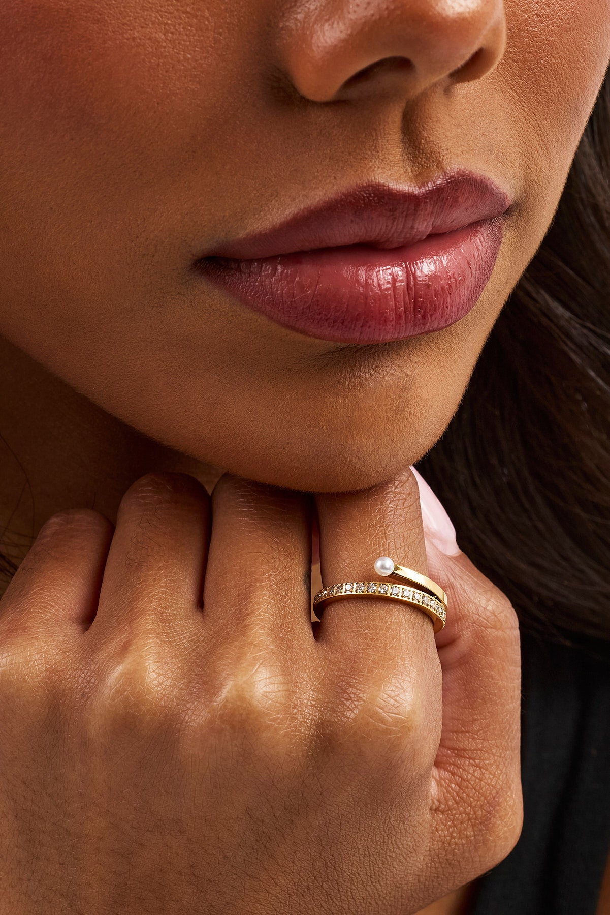 Double Layer Iced & Pearl Ring - 2.5mm - Gold